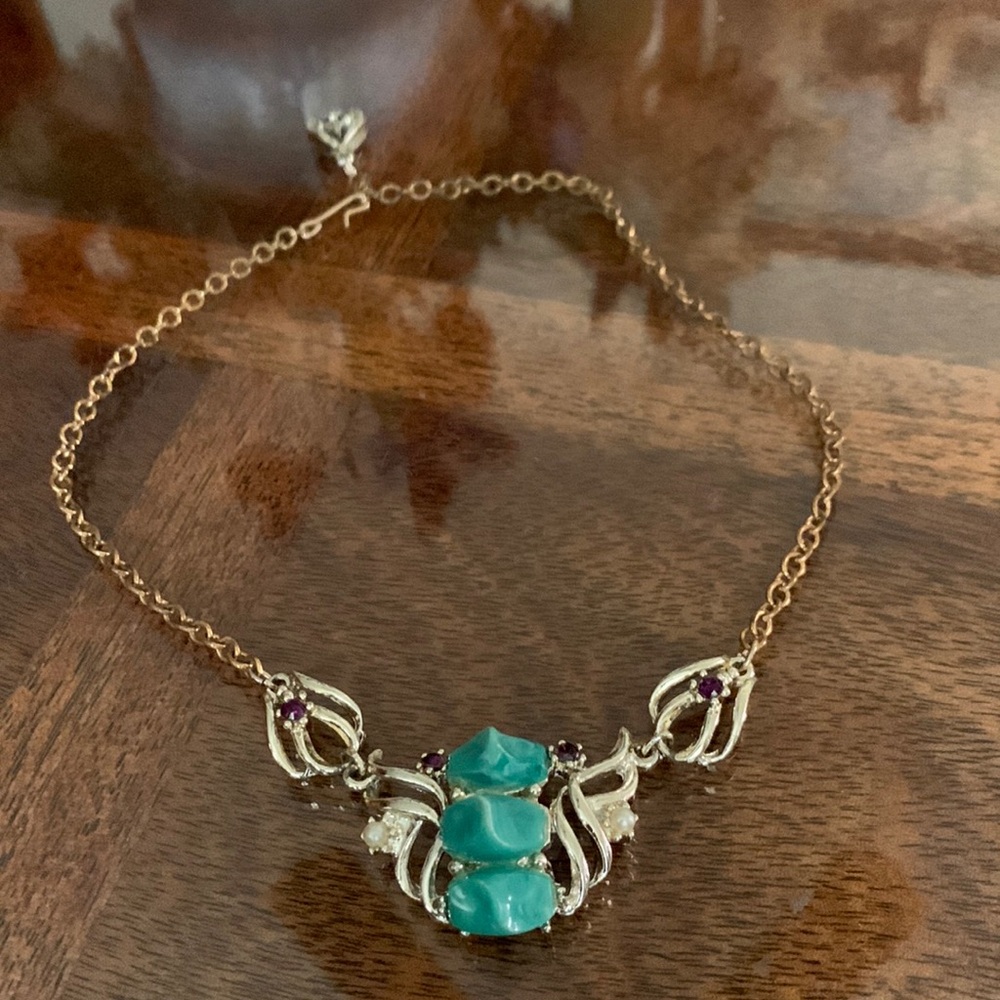 Gold & Turquoise Statement Choker Adjustable Necklace